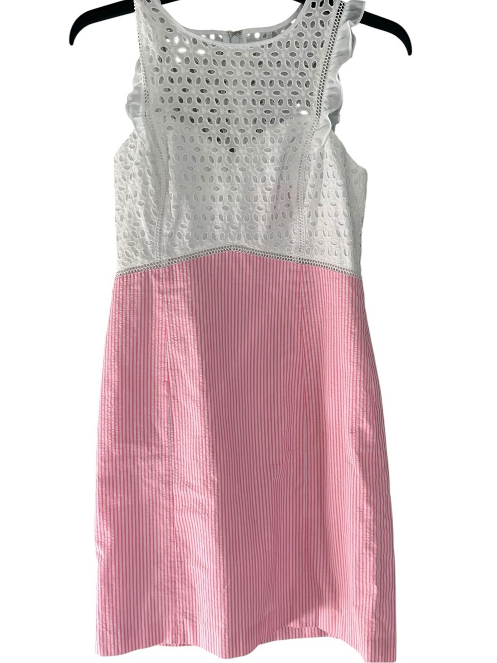 Lilly Pulitzer Pink White Eyelet Seersucker Dress Size 8 Preppy Coastal